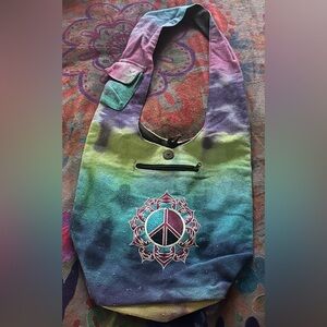 Tie-Dye Shoulder Bag with Peace Symbol